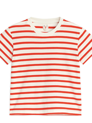 Red and off-white striped oversized t-shirt in GOTS certified organic cotton