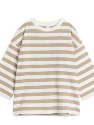 Camel and off-white striped oversized long sleeve t-shirt in GOTS certified organic cotton