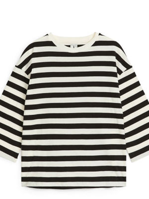 Black and off-white striped oversized long sleeve t-shirt in GOTS certified organic cotton